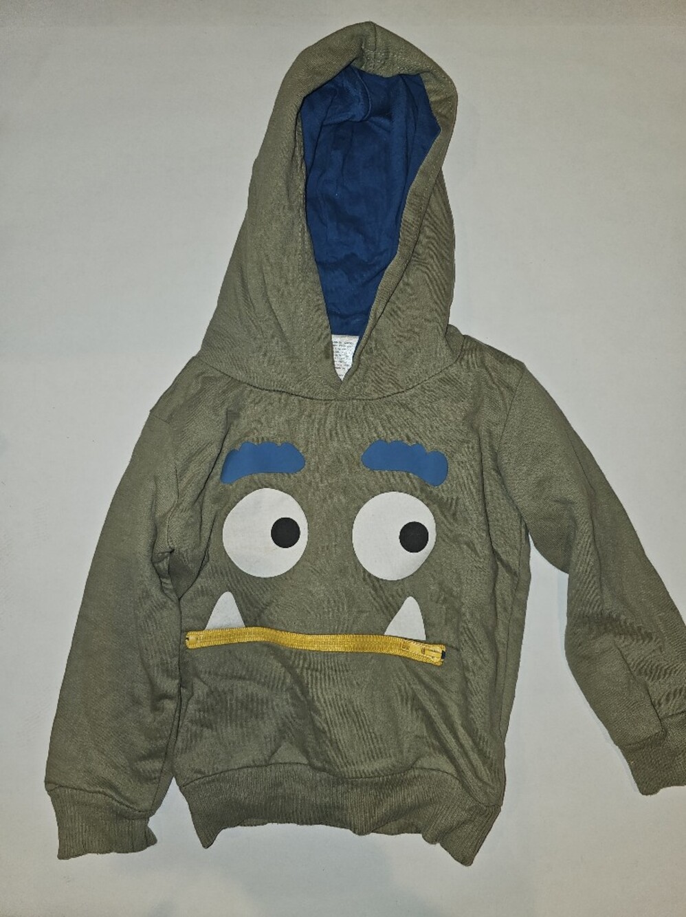Good | 2T | Copper Denim Mini | Olive Green Monster Face Zip Mouth Hoodie